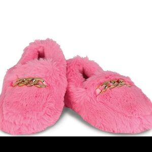 Pink Fuzzy Slippers with Gold Chain